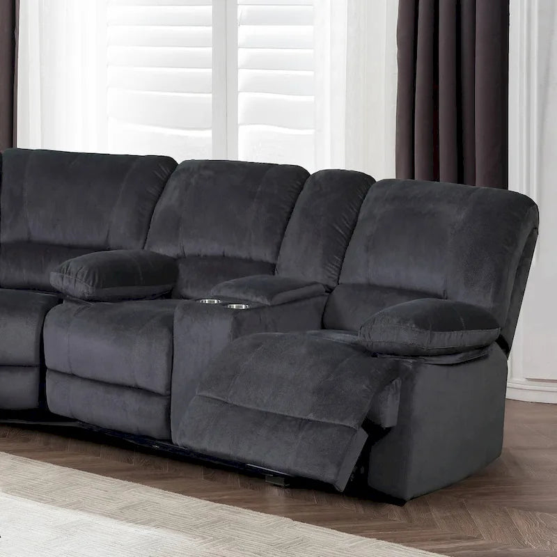Causeuse inclinable double avec console – 2 places, marron/gris