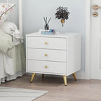 Table de chevet blanche à 3 tiroirs avec pieds en métal – 1 ou 2 pièces