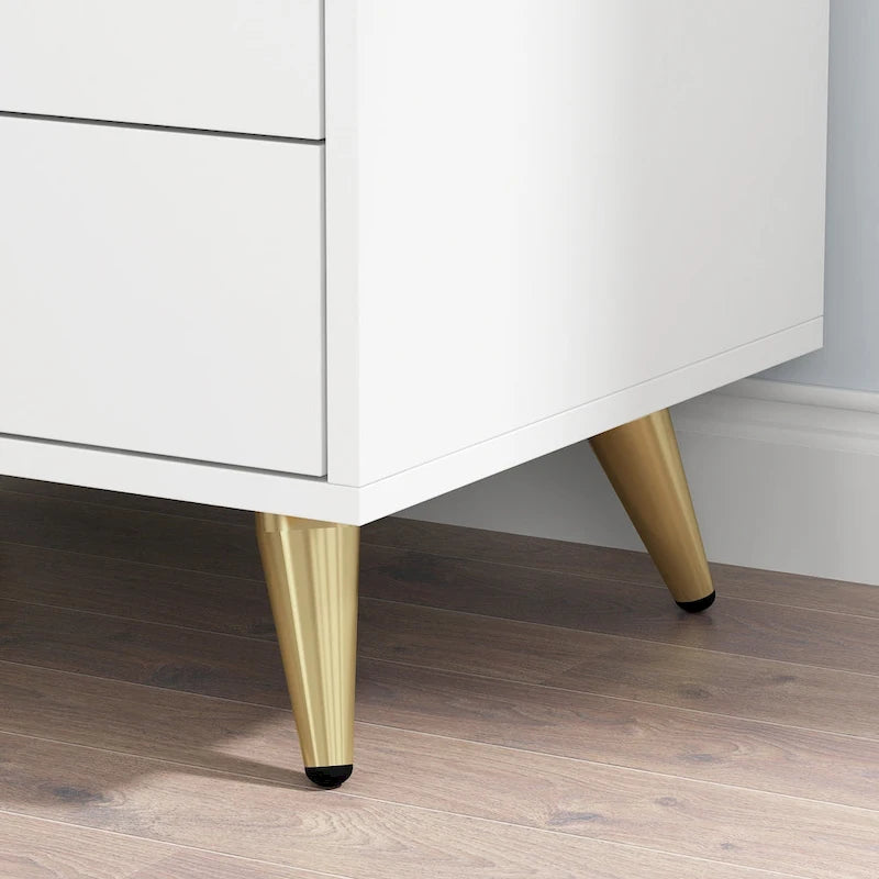 Table de chevet blanche à 3 tiroirs avec pieds en métal – 1 ou 2 pièces