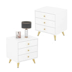 Table de chevet blanche à 3 tiroirs avec pieds en métal – 1 ou 2 pièces