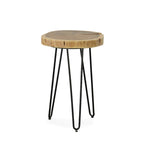 Table d'appoint à bord vivant – Plateau naturel, pieds épingles noirs/dorés