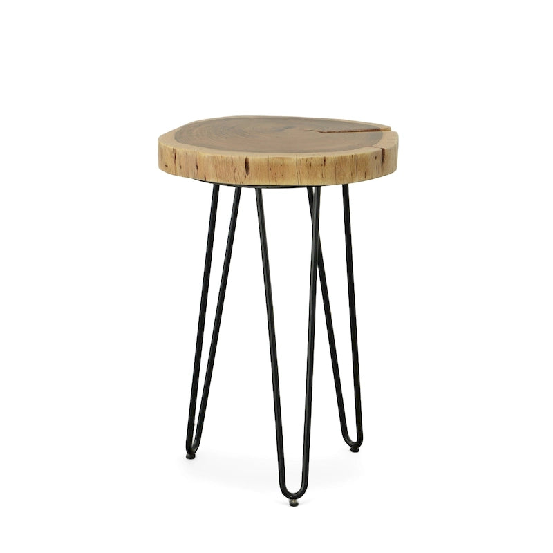 Table d'appoint à bord vivant – Plateau naturel, pieds épingles noirs/dorés