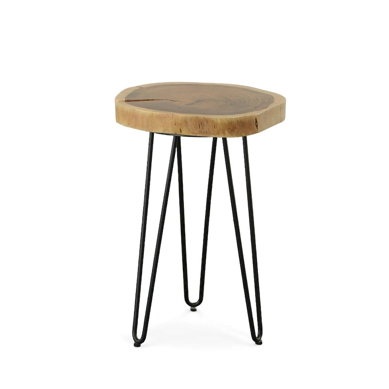 Table d'appoint à bord vivant – Plateau naturel, pieds épingles noirs/dorés