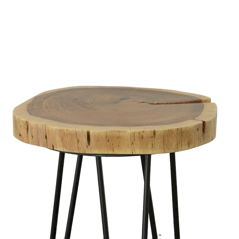 Table d'appoint à bord vivant – Plateau naturel, pieds épingles noirs/dorés