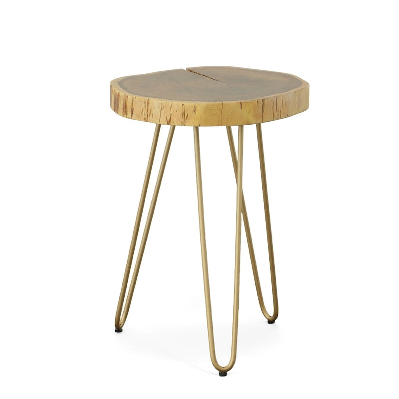Table d'appoint à bord vivant – Plateau naturel, pieds épingles noirs/dorés