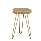 Table d'appoint à bord vivant – Plateau naturel, pieds épingles noirs/dorés