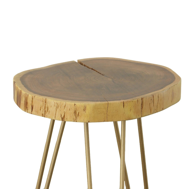 Table d'appoint à bord vivant – Plateau naturel, pieds épingles noirs/dorés