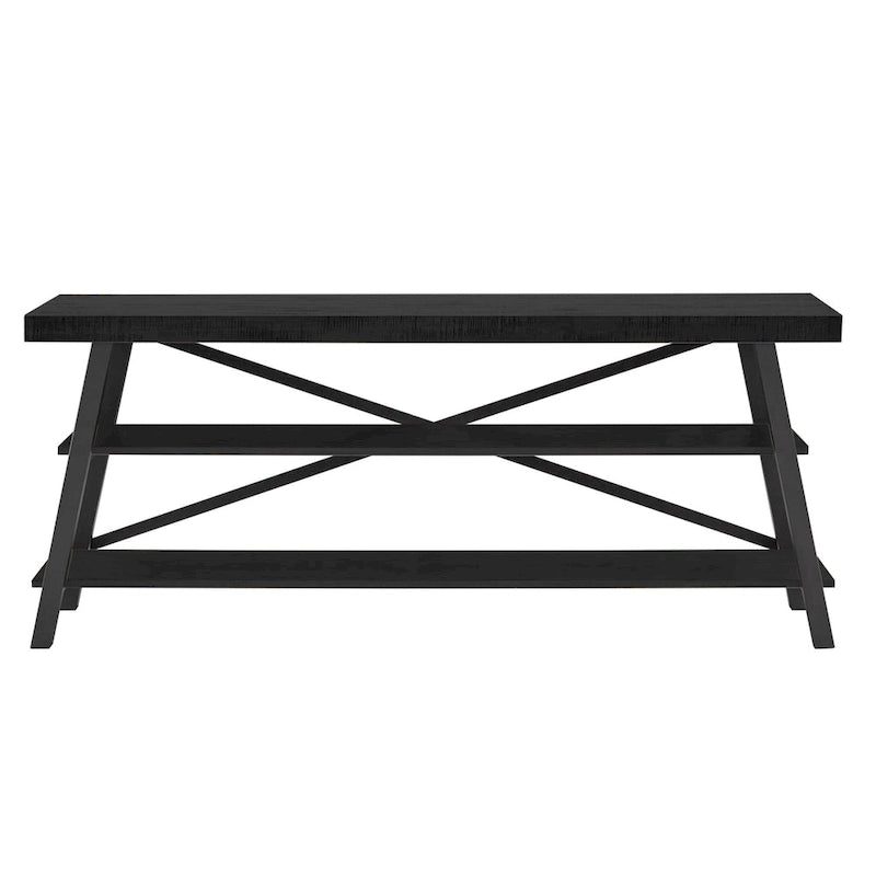 Meuble TV à base en X gris / noir / chêne / marron de 60 pouces, étagère ouverte, convient aux téléviseurs jusqu'à 65 pouces