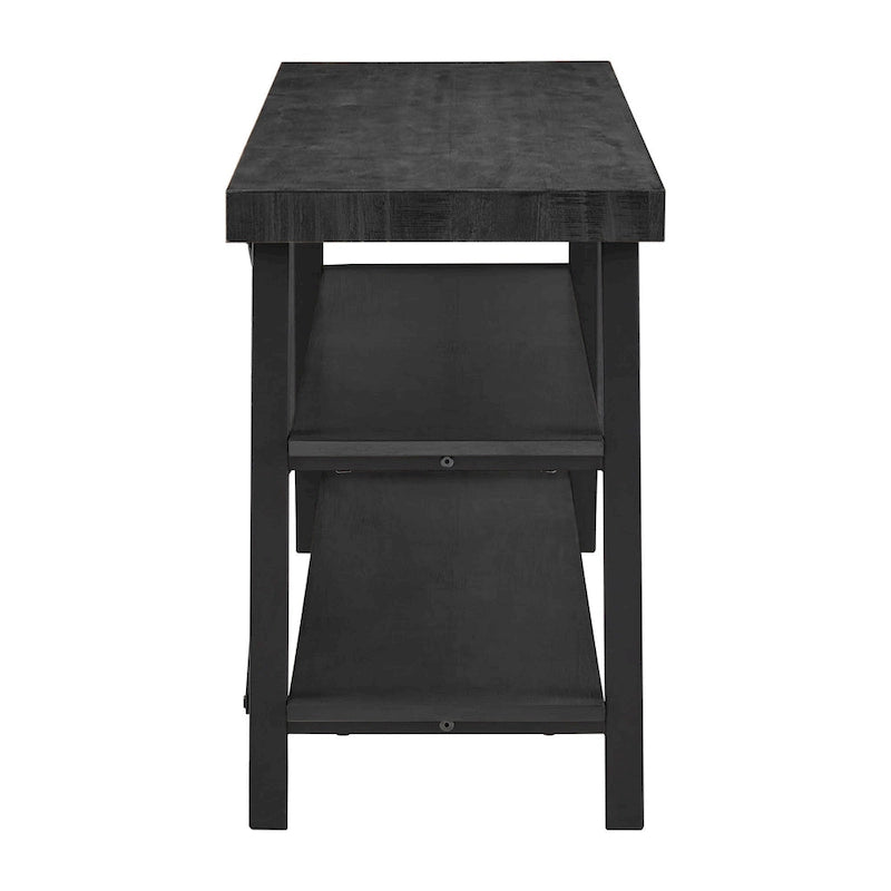 Meuble TV à base en X gris / noir / chêne / marron de 60 pouces, étagère ouverte, convient aux téléviseurs jusqu'à 65 pouces