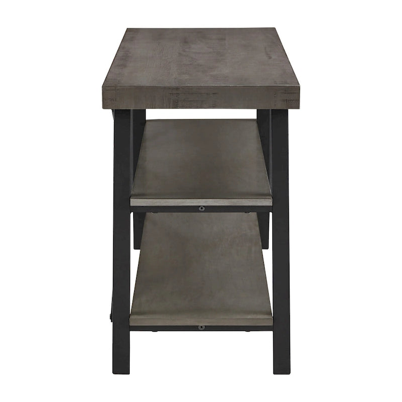 Meuble TV à base en X gris / noir / chêne / marron de 60 pouces, étagère ouverte, convient aux téléviseurs jusqu'à 65 pouces