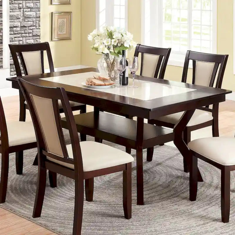 Table de salle à manger en bois de 64 po avec étagère — Beige / Cerisier foncé / Naturel, 6 places