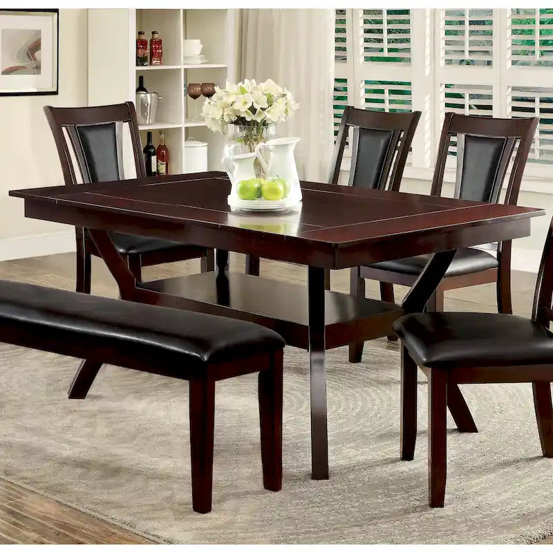 Table de salle à manger en bois de 64 po avec étagère — Beige / Cerisier foncé / Naturel, 6 places
