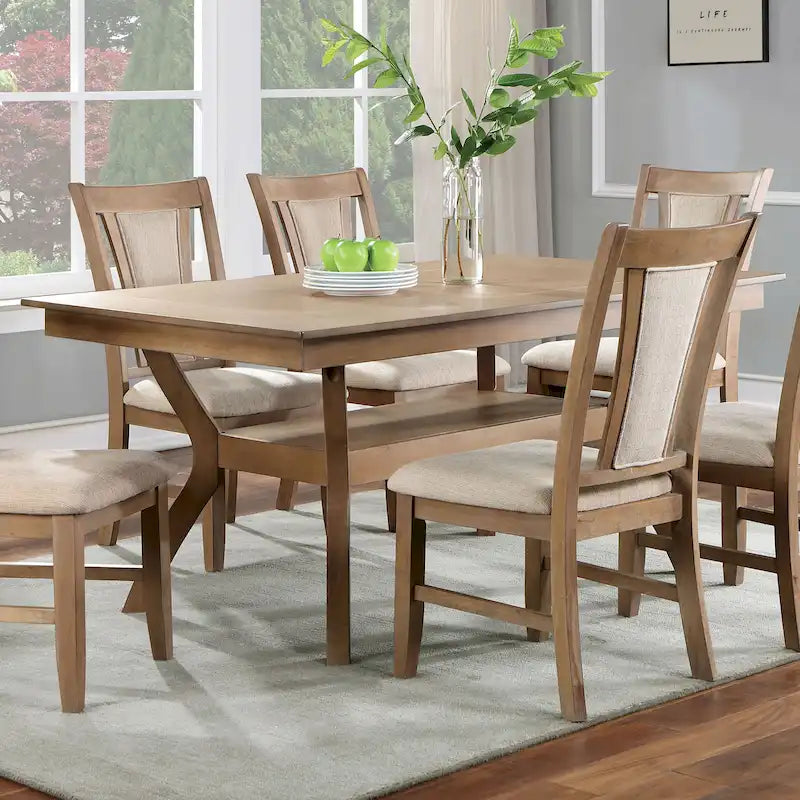 Table de salle à manger en bois de 64 po avec étagère — Beige / Cerisier foncé / Naturel, 6 places