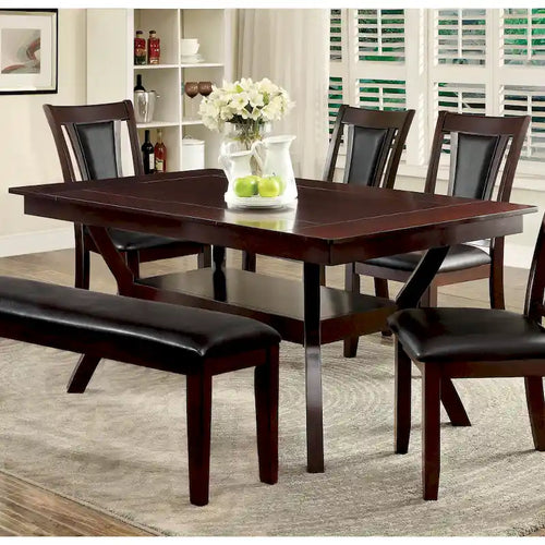 Table de salle à manger en bois de 64 po avec étagère — Beige / Cerisier foncé / Naturel, 6 places