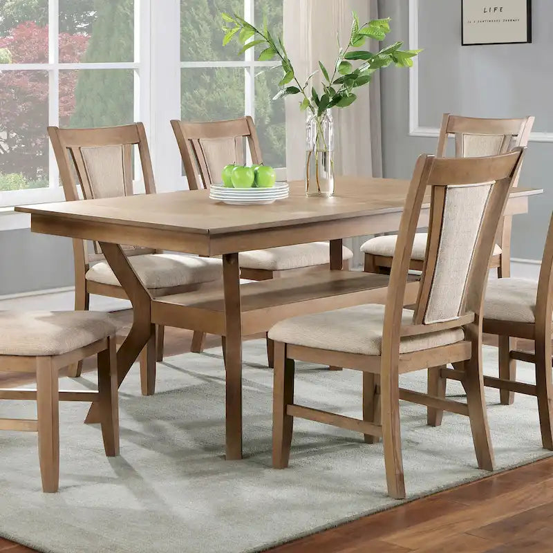 Table de salle à manger en bois de 64 po avec étagère — Beige / Cerisier foncé / Naturel, 6 places