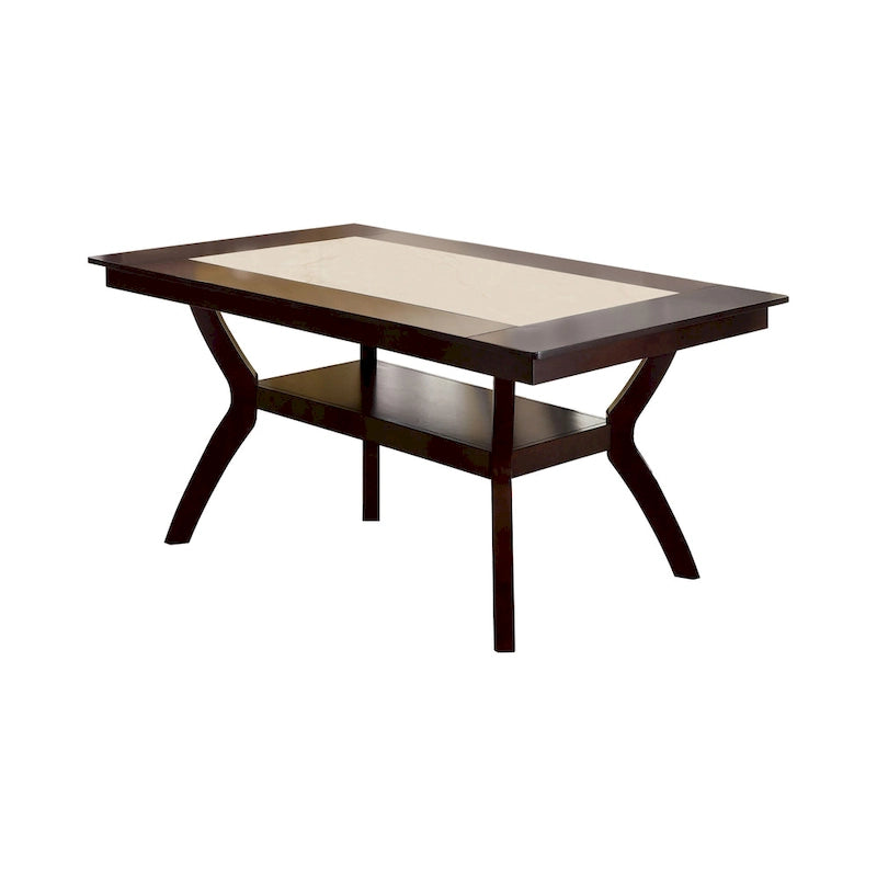 Table de salle à manger en bois de 64 po avec étagère — Beige / Cerisier foncé / Naturel, 6 places