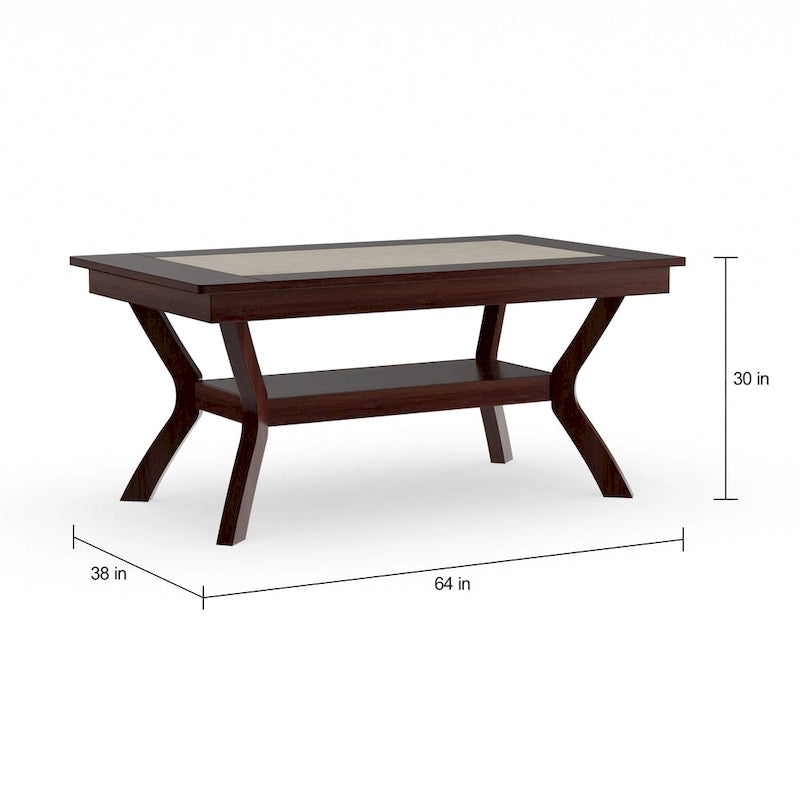 Table de salle à manger en bois de 64 po avec étagère — Beige / Cerisier foncé / Naturel, 6 places