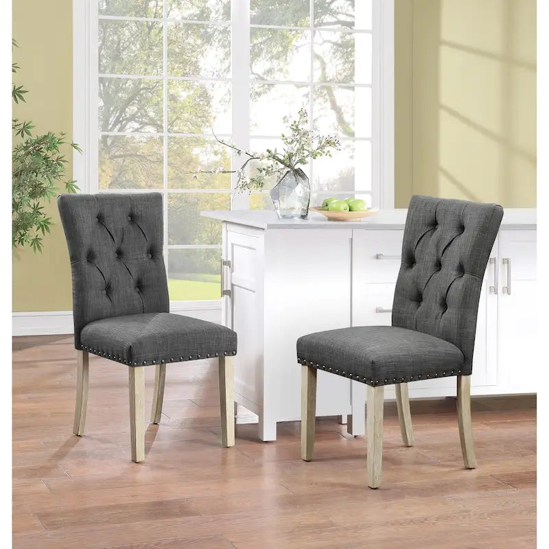 Chaise de salle à manger capitonnée, Toile de jute / Indigo / Anthracite, Lot de 2