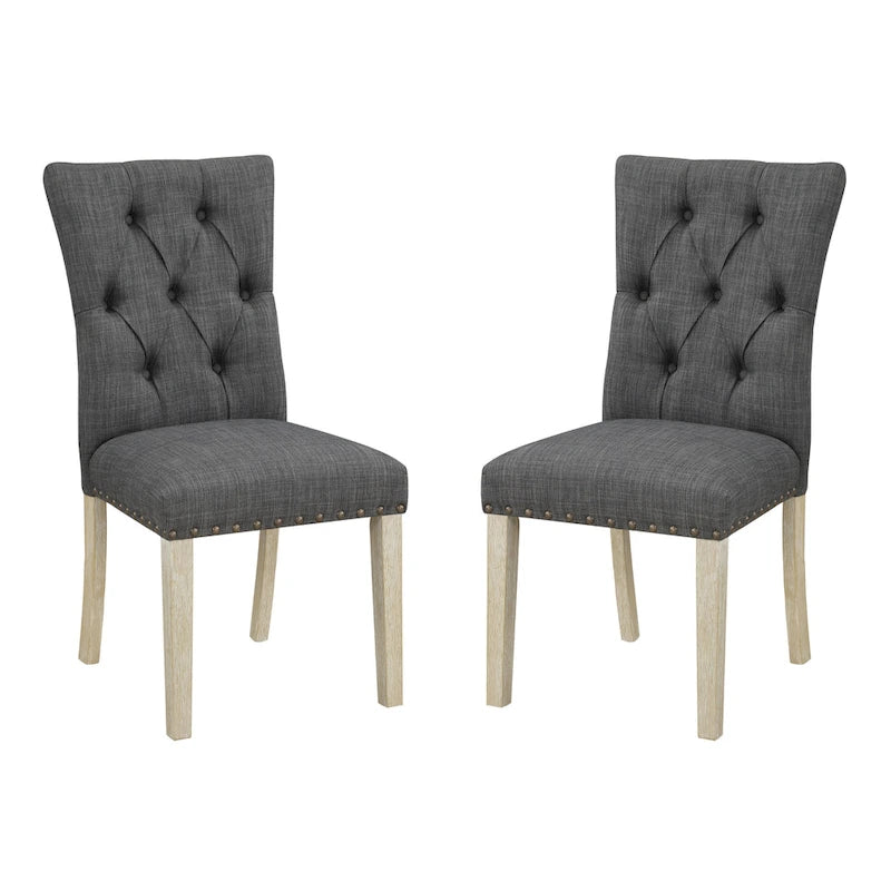 Chaise de salle à manger capitonnée, Toile de jute / Indigo / Anthracite, Lot de 2