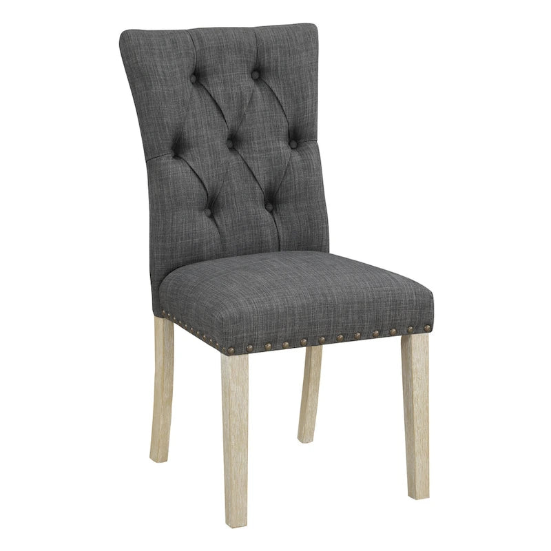 Chaise de salle à manger capitonnée, Toile de jute / Indigo / Anthracite, Lot de 2