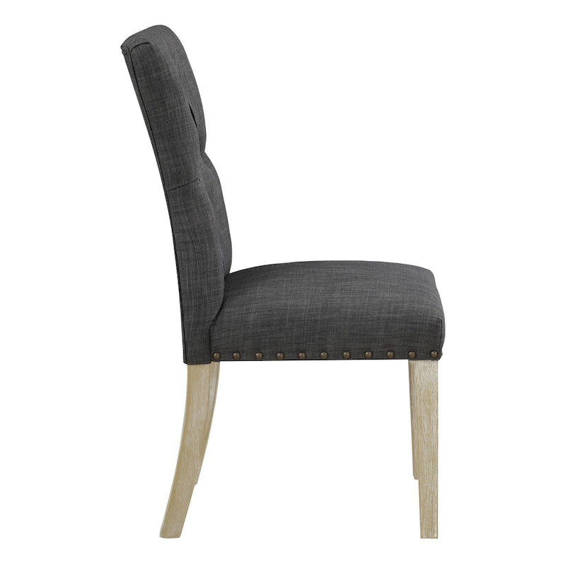 Chaise de salle à manger capitonnée, Toile de jute / Indigo / Anthracite, Lot de 2