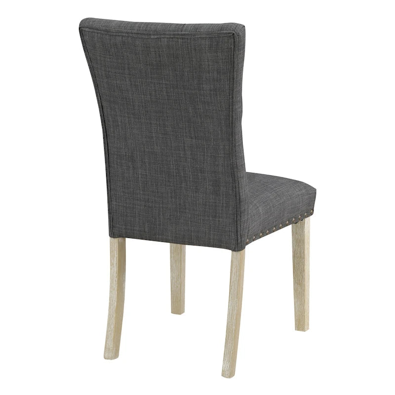 Chaise de salle à manger capitonnée, Toile de jute / Indigo / Anthracite, Lot de 2