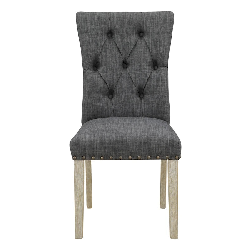 Chaise de salle à manger capitonnée, Toile de jute / Indigo / Anthracite, Lot de 2