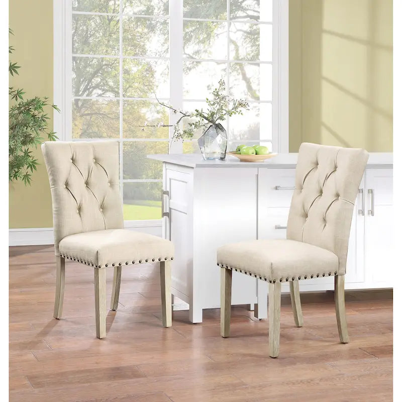 Chaise de salle à manger capitonnée, Toile de jute / Indigo / Anthracite, Lot de 2
