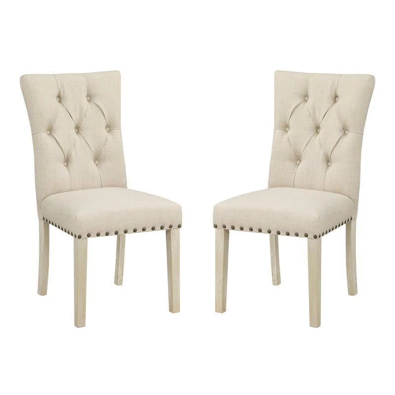 Chaise de salle à manger capitonnée, Toile de jute / Indigo / Anthracite, Lot de 2