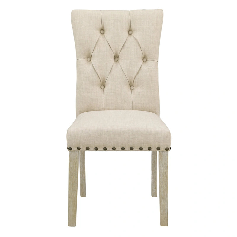 Chaise de salle à manger capitonnée, Toile de jute / Indigo / Anthracite, Lot de 2