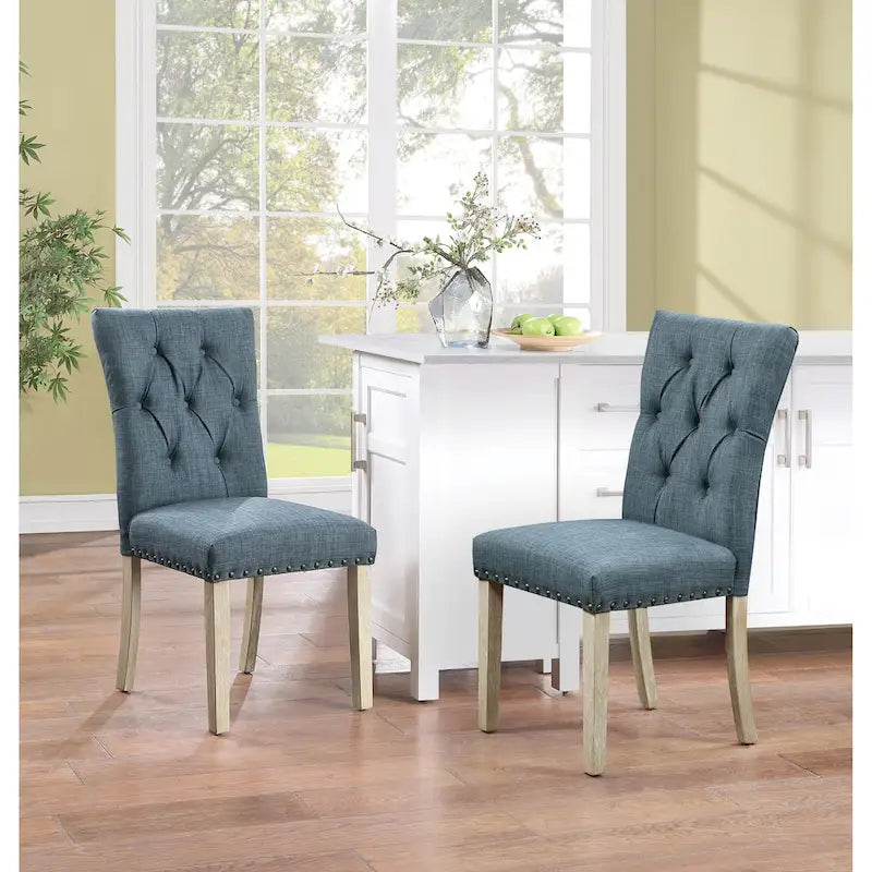 Chaise de salle à manger capitonnée, Toile de jute / Indigo / Anthracite, Lot de 2