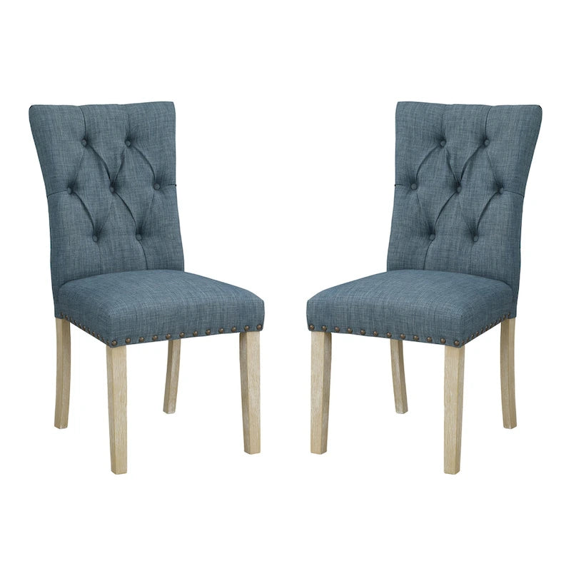 Chaise de salle à manger capitonnée, Toile de jute / Indigo / Anthracite, Lot de 2