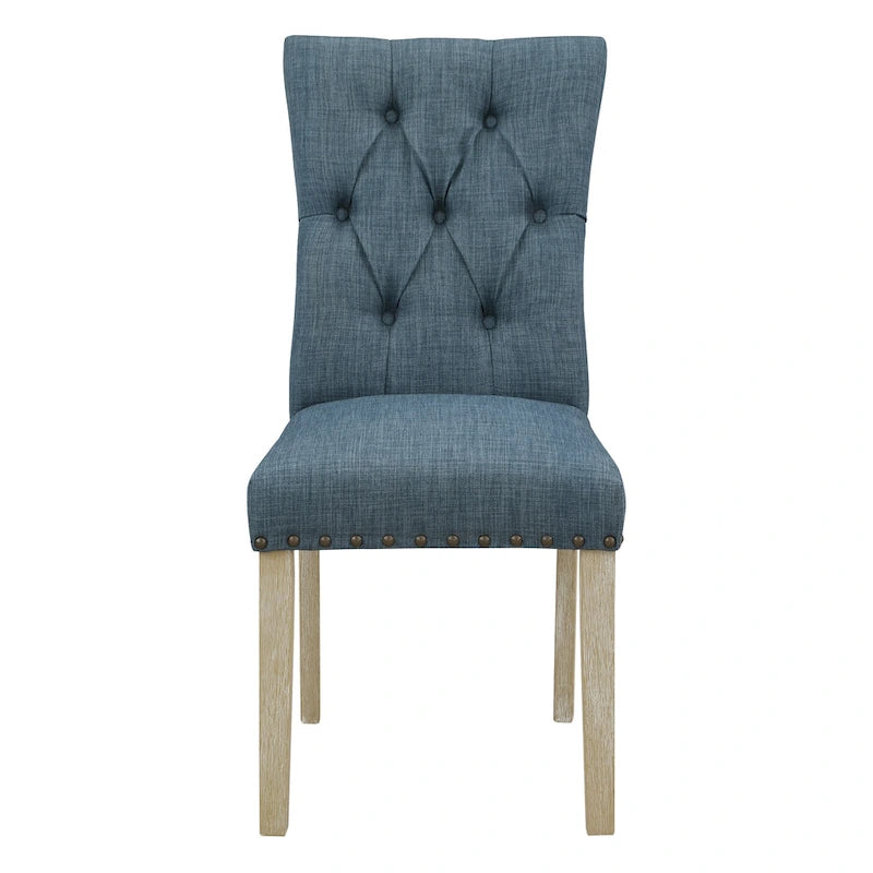 Chaise de salle à manger capitonnée, Toile de jute / Indigo / Anthracite, Lot de 2