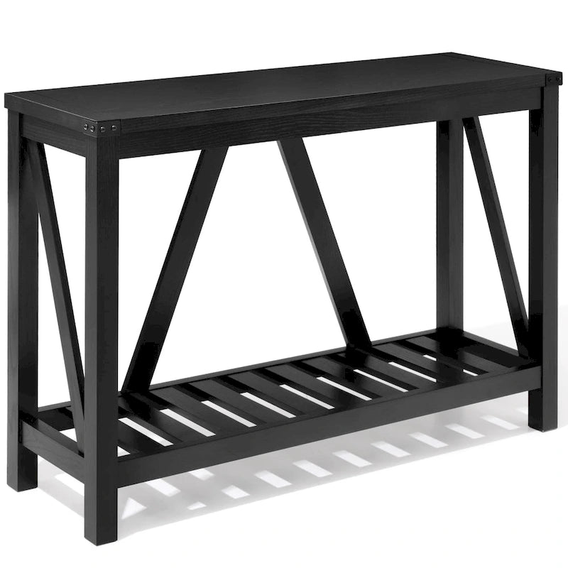 Console en A avec étagère, gris/noir/marron — 2 niveaux, pour 1 personne