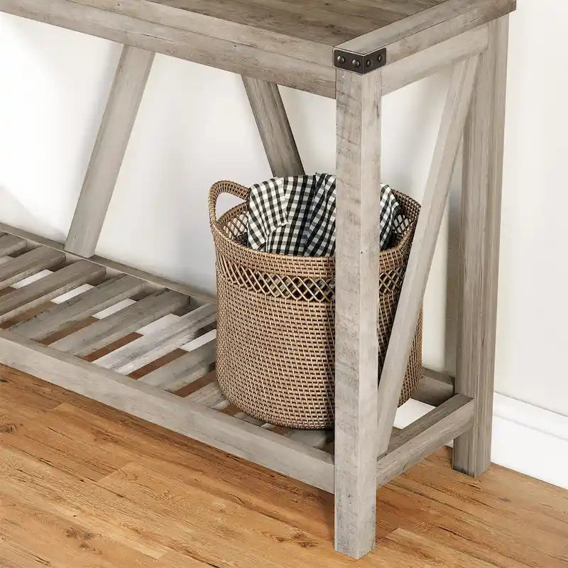 Console en A avec étagère, gris/noir/marron — 2 niveaux, pour 1 personne