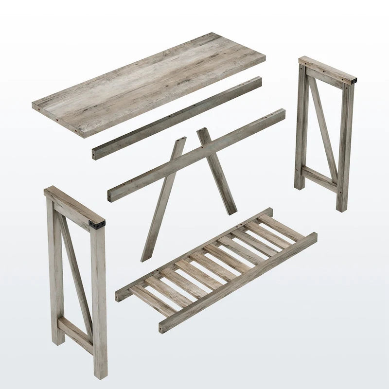 Console en A avec étagère, gris/noir/marron — 2 niveaux, pour 1 personne