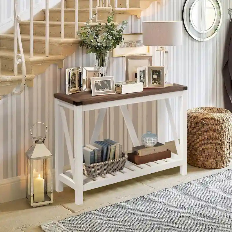 Console en A avec étagère, gris/noir/marron — 2 niveaux, pour 1 personne