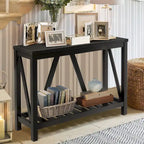 Console en A avec étagère, gris/noir/marron — 2 niveaux, pour 1 personne