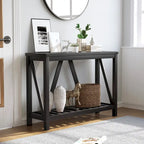 Console en A avec étagère, gris/noir/marron — 2 niveaux, pour 1 personne