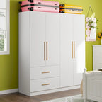 Armoire 4 portes blanche, assemblage par 2 personnes, rangement de chambre à coucher