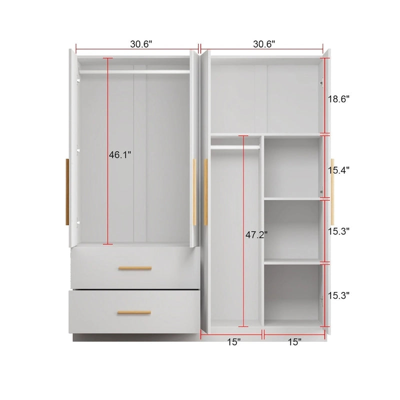 Armoire 4 portes blanche, assemblage par 2 personnes, rangement de chambre à coucher