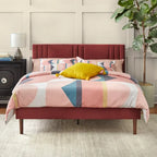 Lit plate-forme queen size capitonné à canaux bordeaux/crème/gris/rose pour 2 personnes