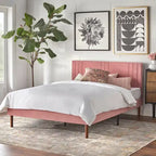 Lit plate-forme queen size capitonné à canaux bordeaux/crème/gris/rose pour 2 personnes