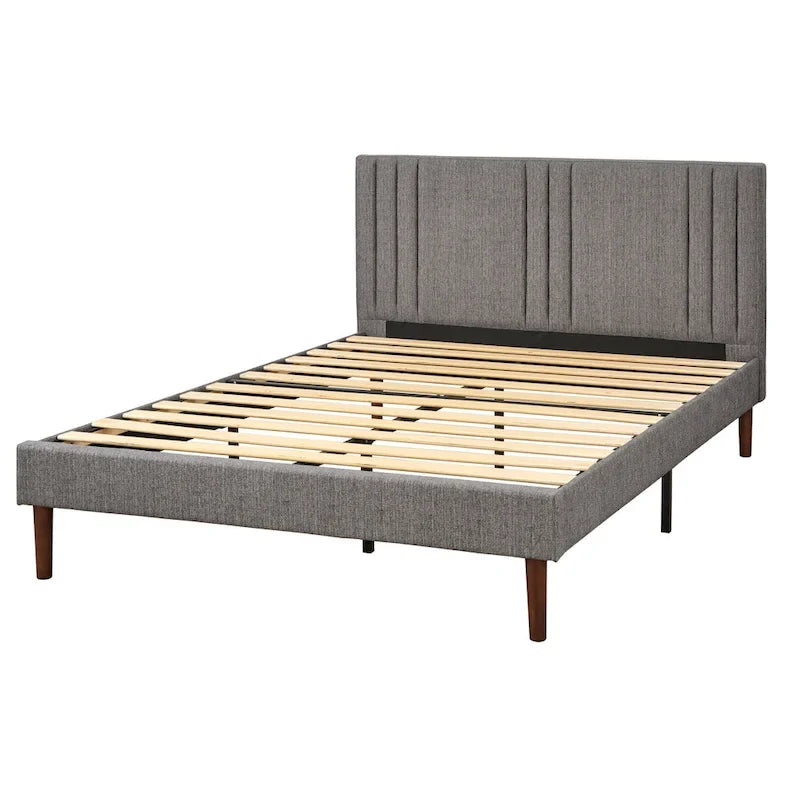 Lit plate-forme queen size capitonné à canaux bordeaux/crème/gris/rose pour 2 personnes