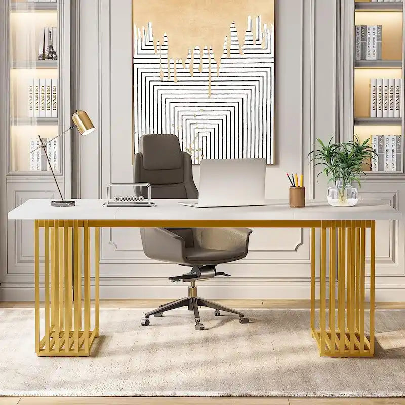 Bureau d'angle moderne noir / blanc / marron