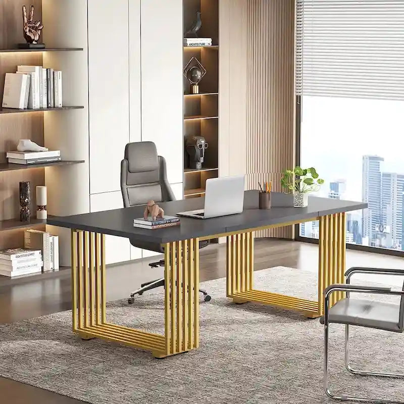 Bureau d'angle moderne noir / blanc / marron