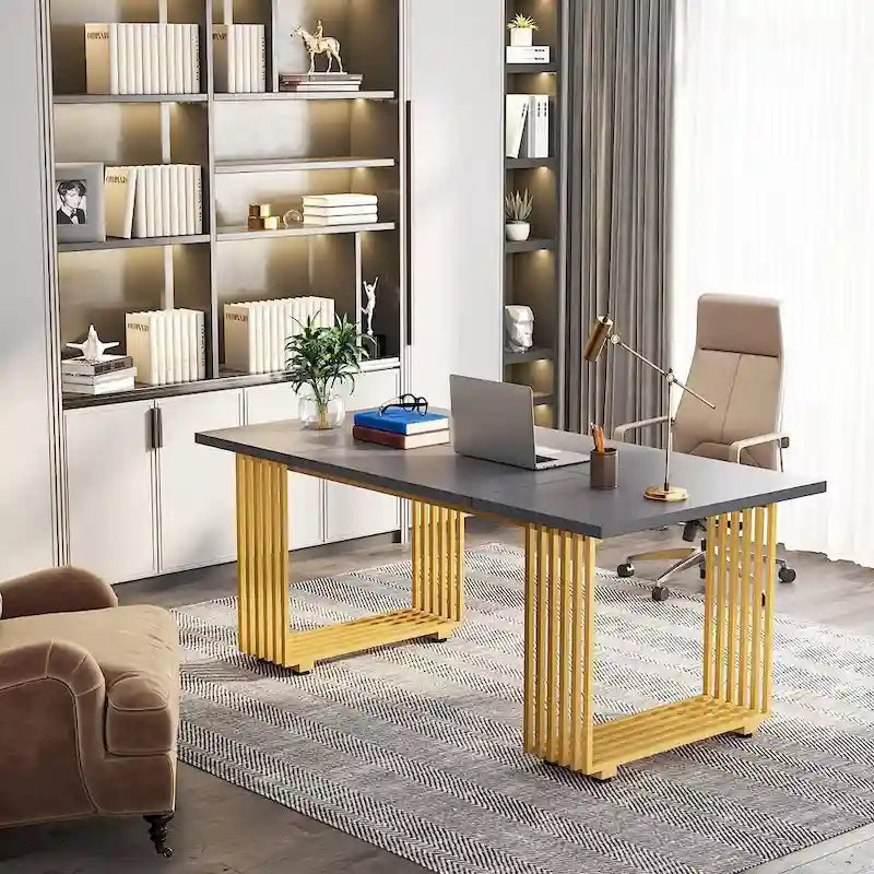 Bureau d'angle moderne noir / blanc / marron