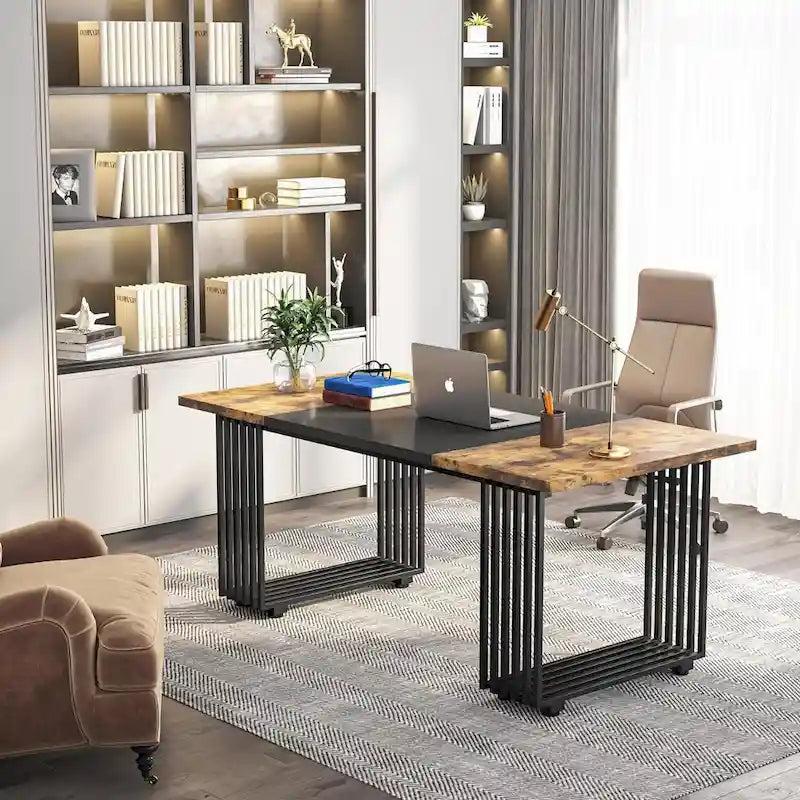 Bureau d'angle moderne noir / blanc / marron