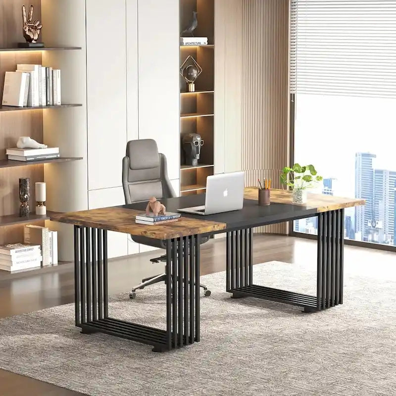 Bureau d'angle moderne noir / blanc / marron