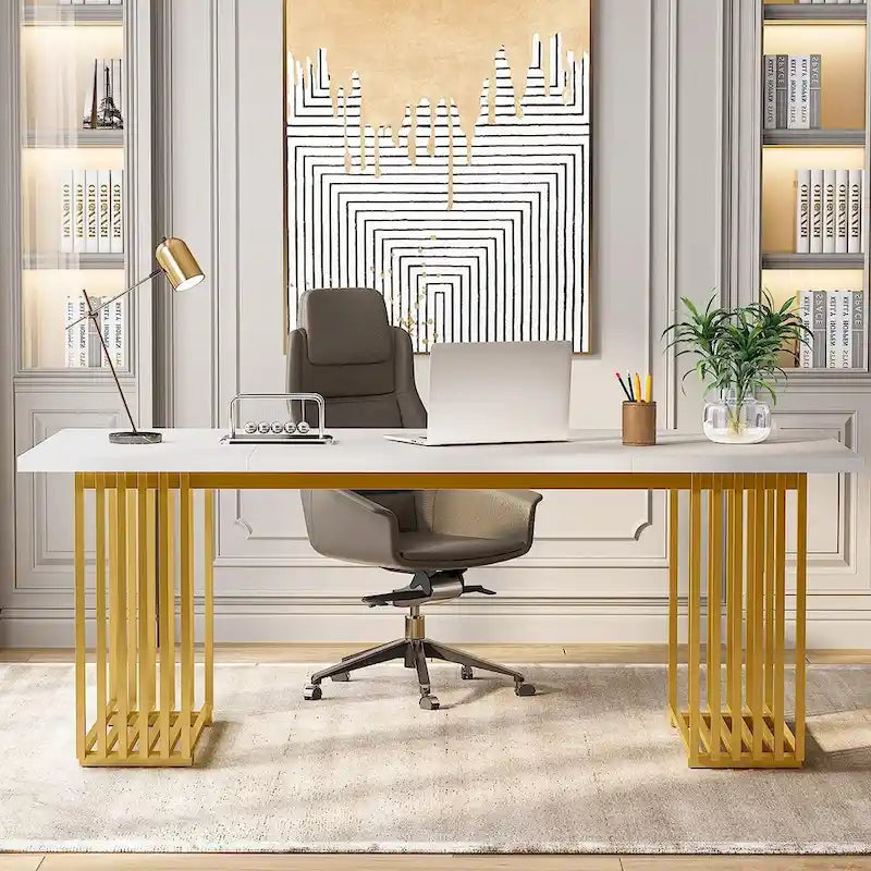 Bureau d'angle moderne noir / blanc / marron